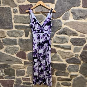 NWT JENNIFER LOPEZ TROPICAL FLORAL PURPLE Y2K GOLD ACCENT MAXI DRESS - SIZE SP
